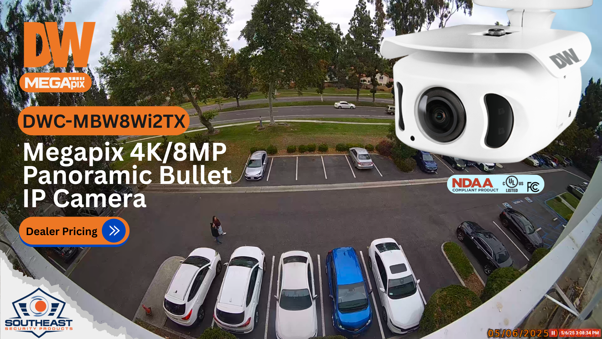 DWC-MBW8Wi2TX Ultra-Wide IP Bullet Camera monitoring a parking lot
