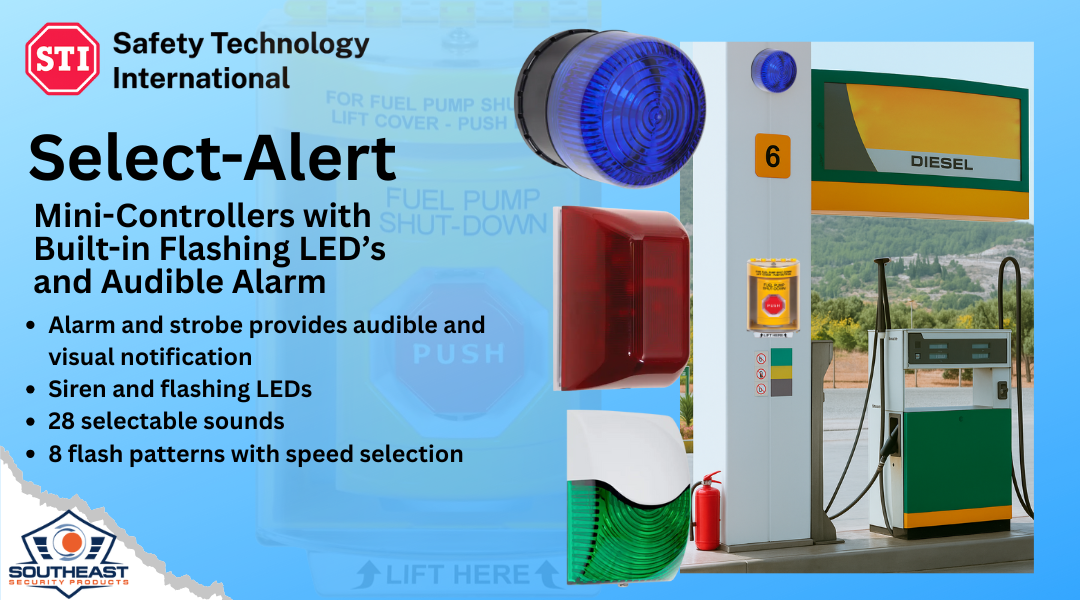 STI Select-Alert Mini Controllers with Audible Alarm and LED Strobe at Gas Pump Station